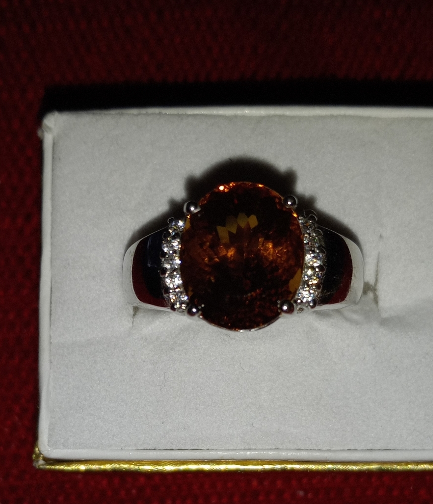 Smokey Topaz CZ Sterling Silver 925 Ring Sz 7